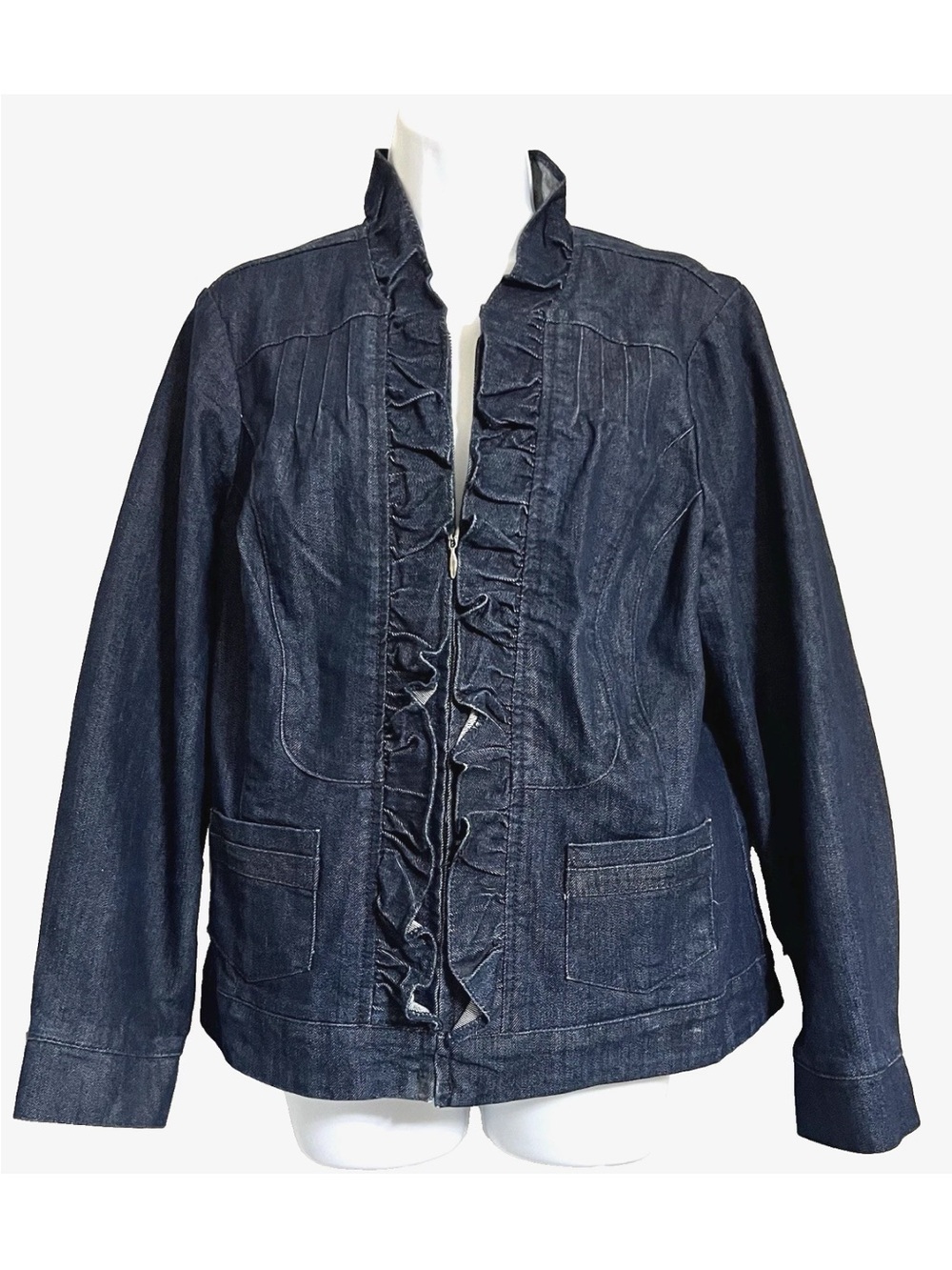 CHRISTIANA ZINN Women's Blue Jean Denim Jacket with Ruffle Front Full Zip